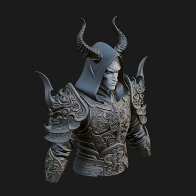 Horned Elf Lord Bust Statue Design 6 3D Print Model