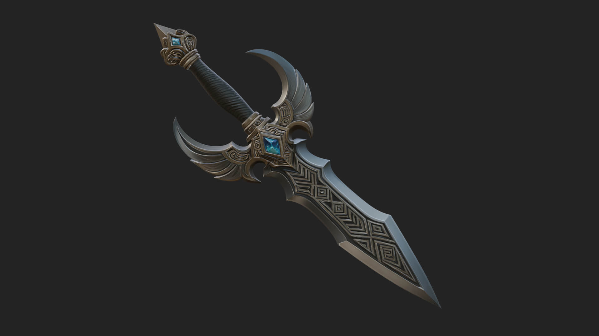 Horned Guard Gem Sword Model Design 1 3D Print Model 3D Model