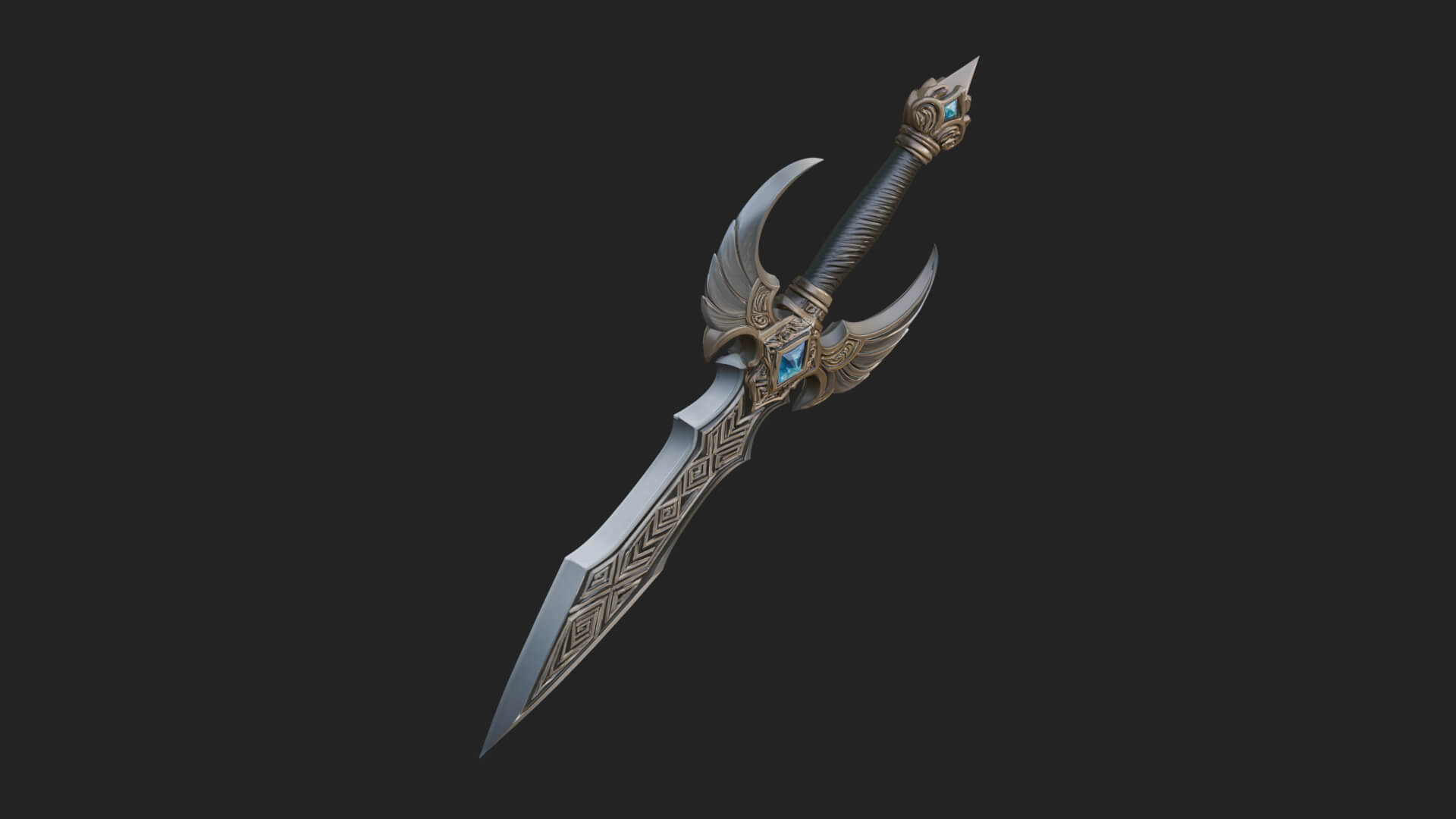 Horned Guard Gem Sword Model Design 1 3D Print Model 3D Model