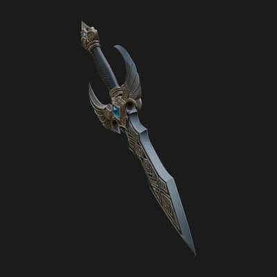 Horned Guard Gem Sword Model Design 1 3D Print Model
