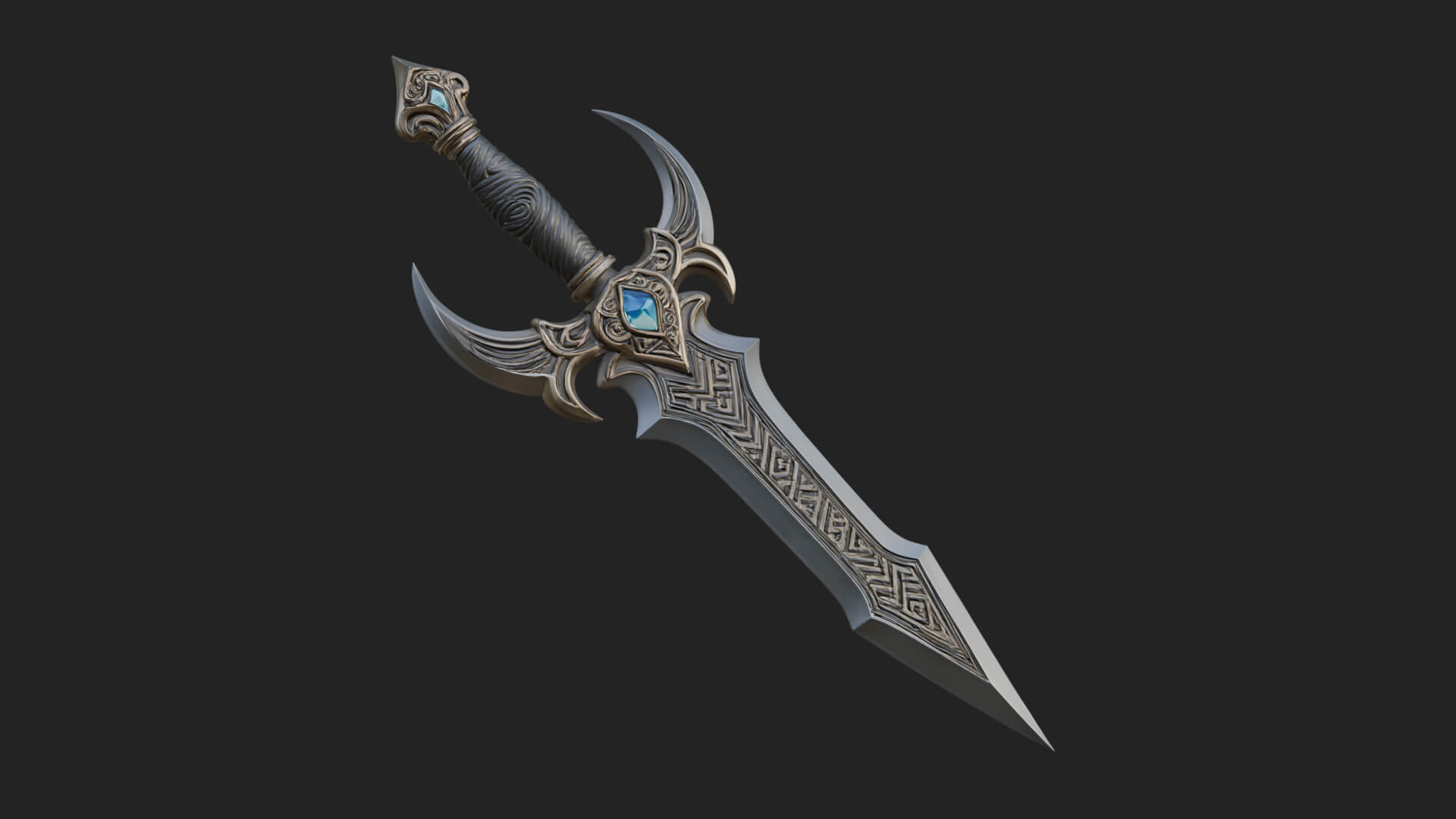 Horned Guard Gem Sword Model Design 3 3D Print Model 3D Model