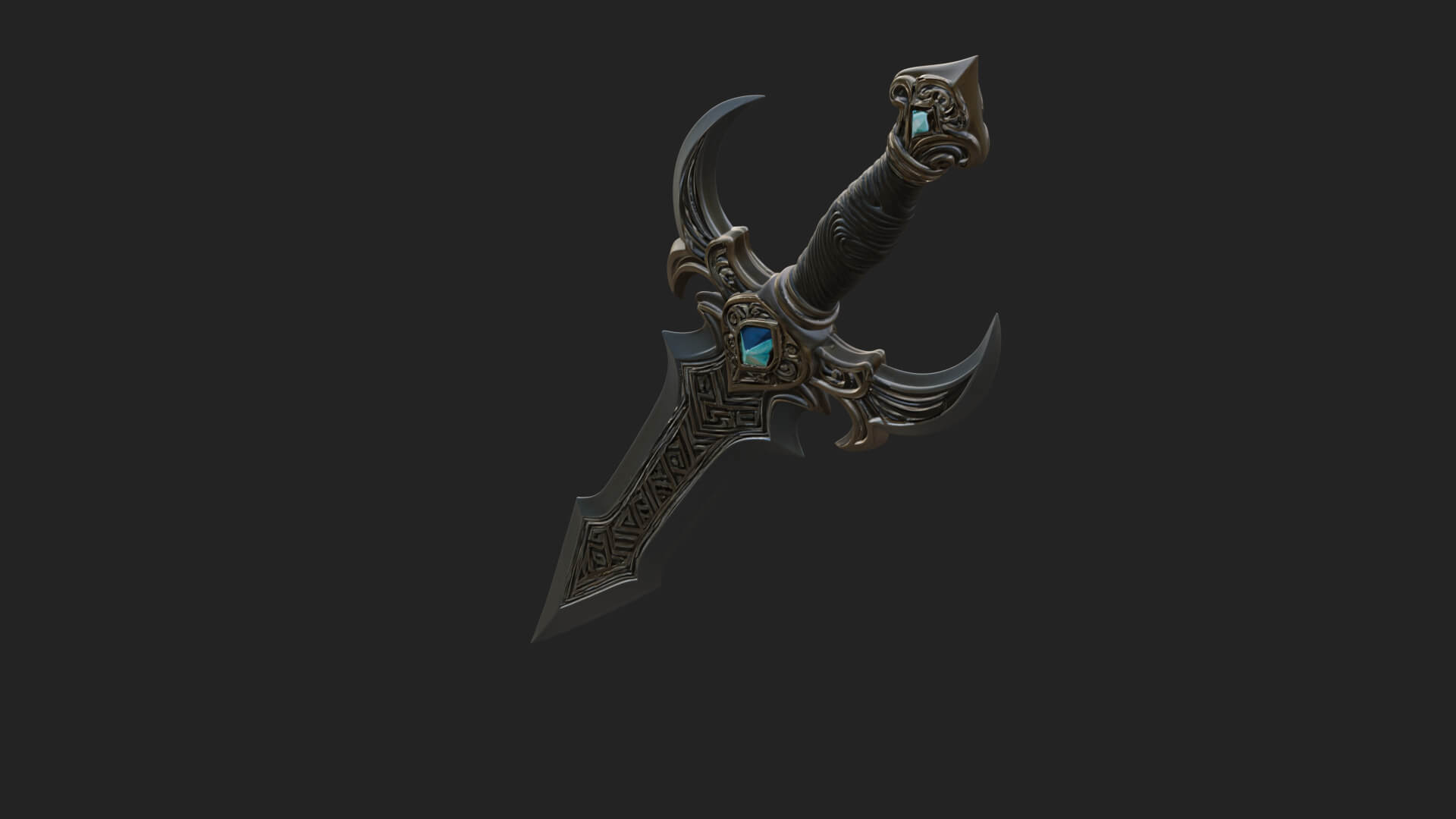 Horned Guard Gem Sword Model Design 3 3D Print Model 3D Model