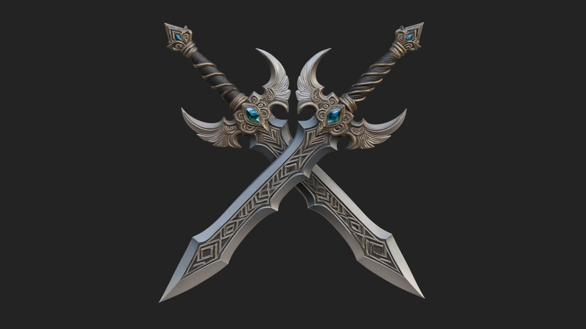 Horned Guard Gem Sword Model Design 4 3D Print Model 3D Model
