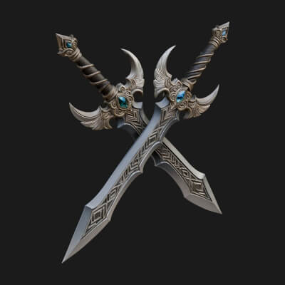 Horned Guard Gem Sword Model Design 4 3D Print Model