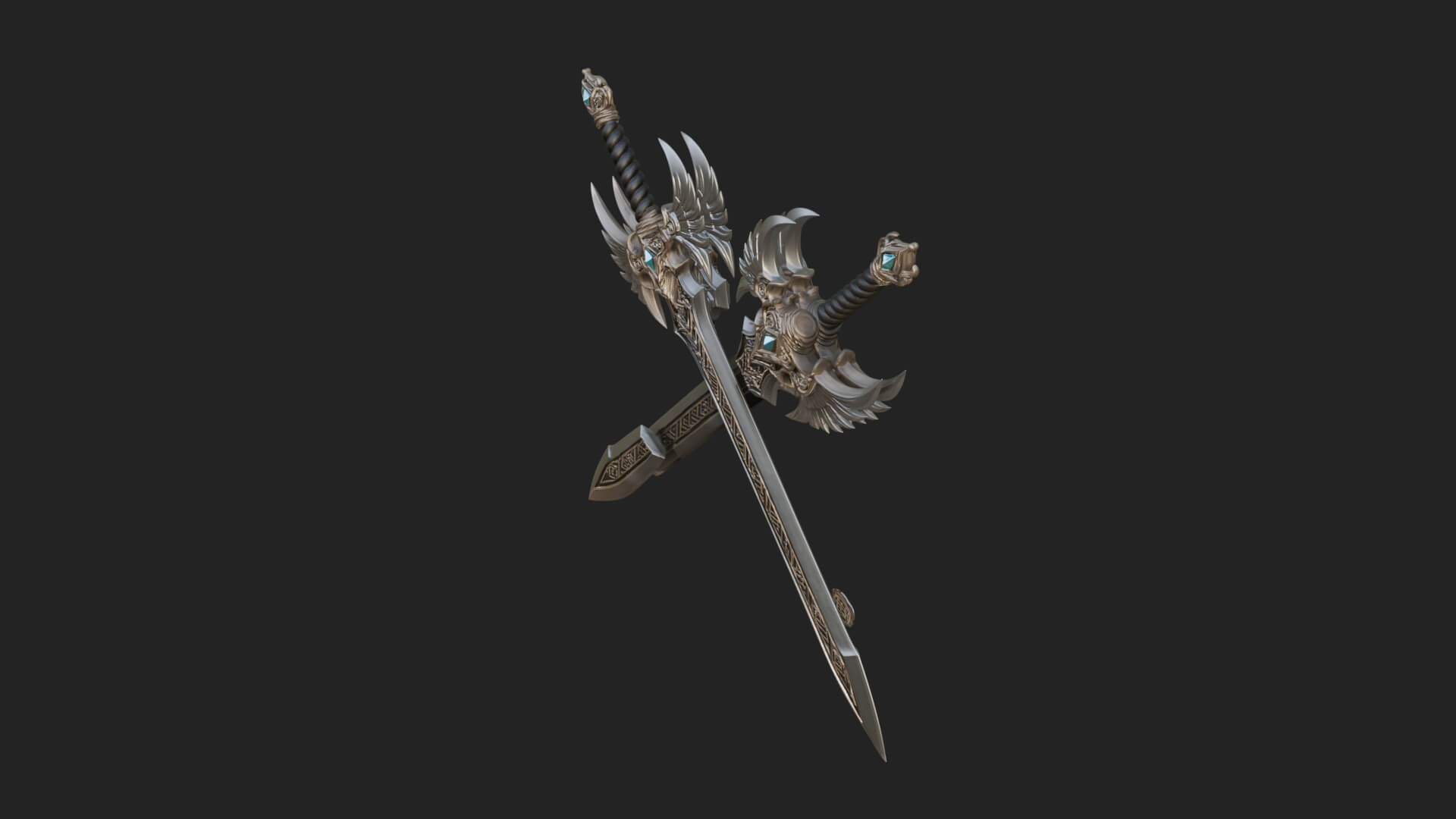 Horned Guard Gem Sword Model Design 5 3D Print Model 3D Model