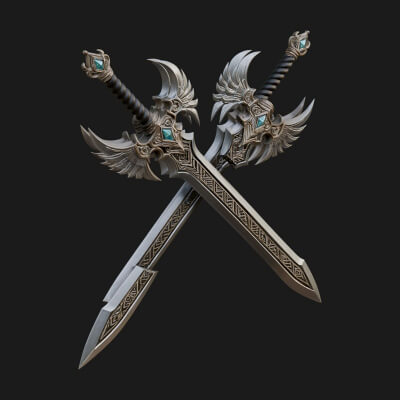 Horned Guard Gem Sword Model Design 5 3D Print Model