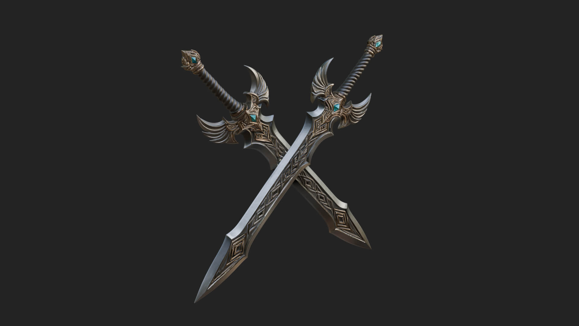 Horned Guard Gem Sword Model Design 6 3D Print Model 3D Model