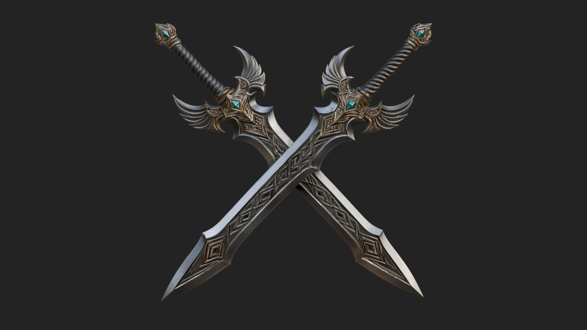 Horned Guard Gem Sword Model Design 6 3D Print Model 3D Model