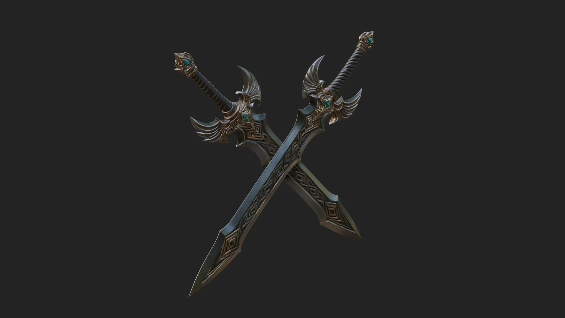 Horned Guard Gem Sword Model Design 6 3D Print Model 3D Model