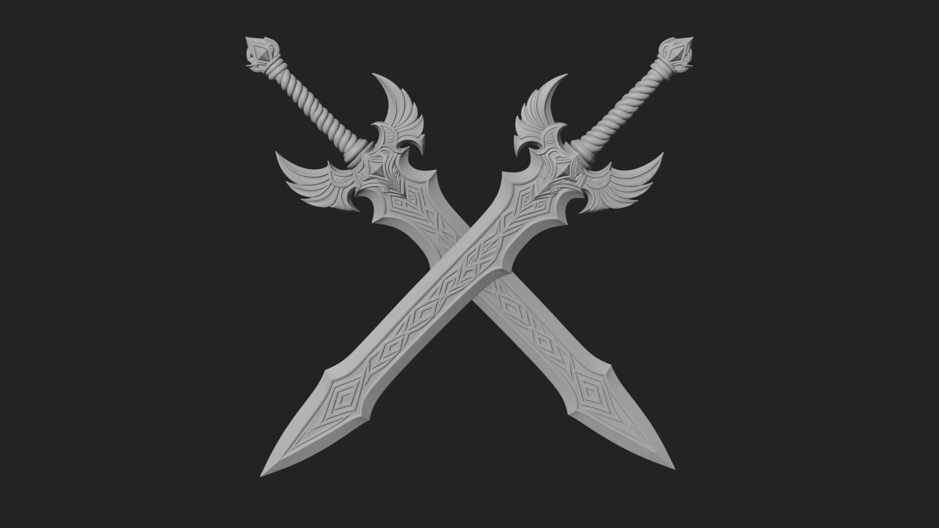 Horned Guard Gem Sword Model Design 6 3D Print Model 3D Model