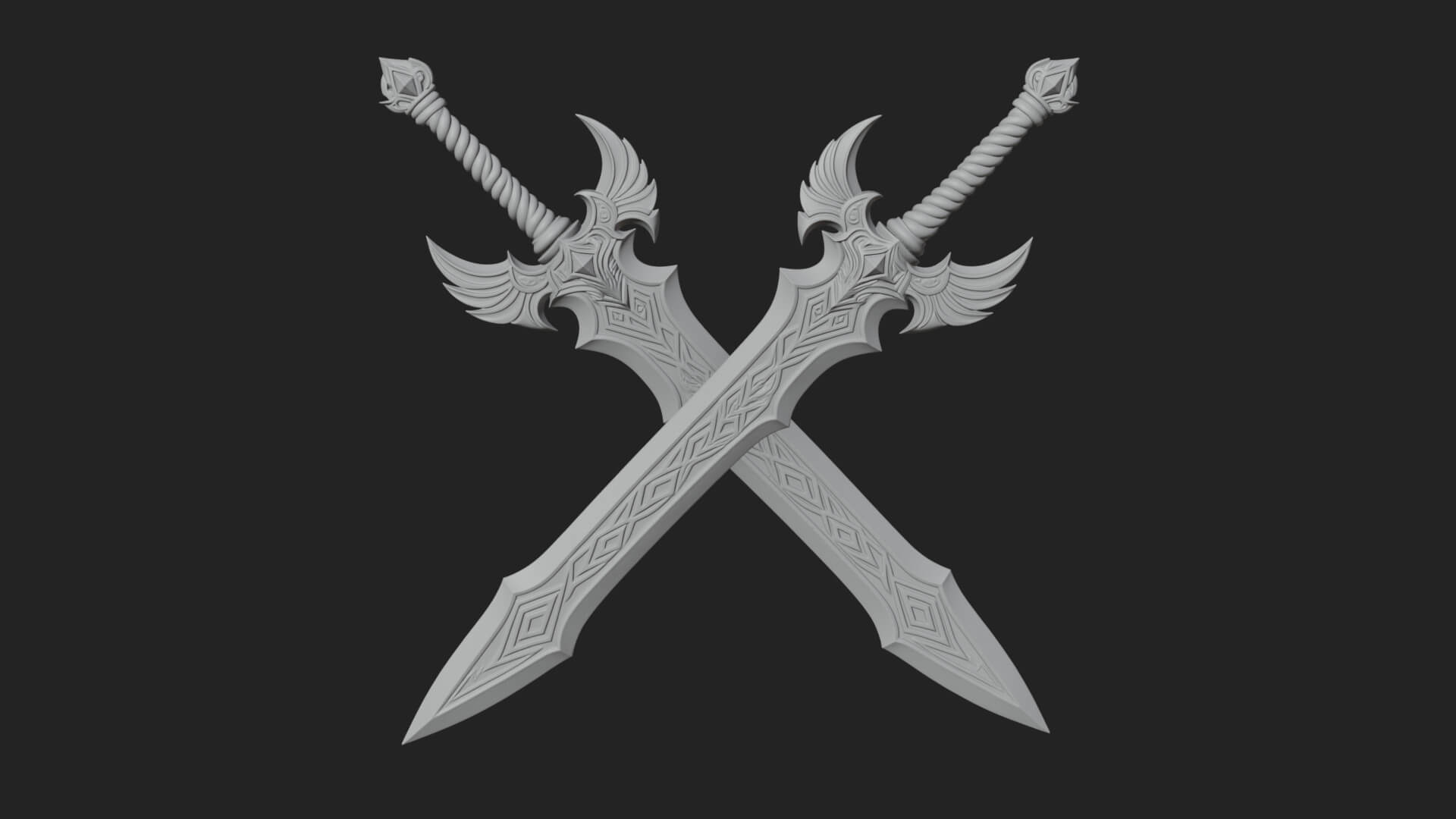 Horned Guard Gem Sword Model Design 6 3D Print Model 3D Model