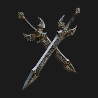 Horned Guard Gem Sword Model Design 6 3D Print Model