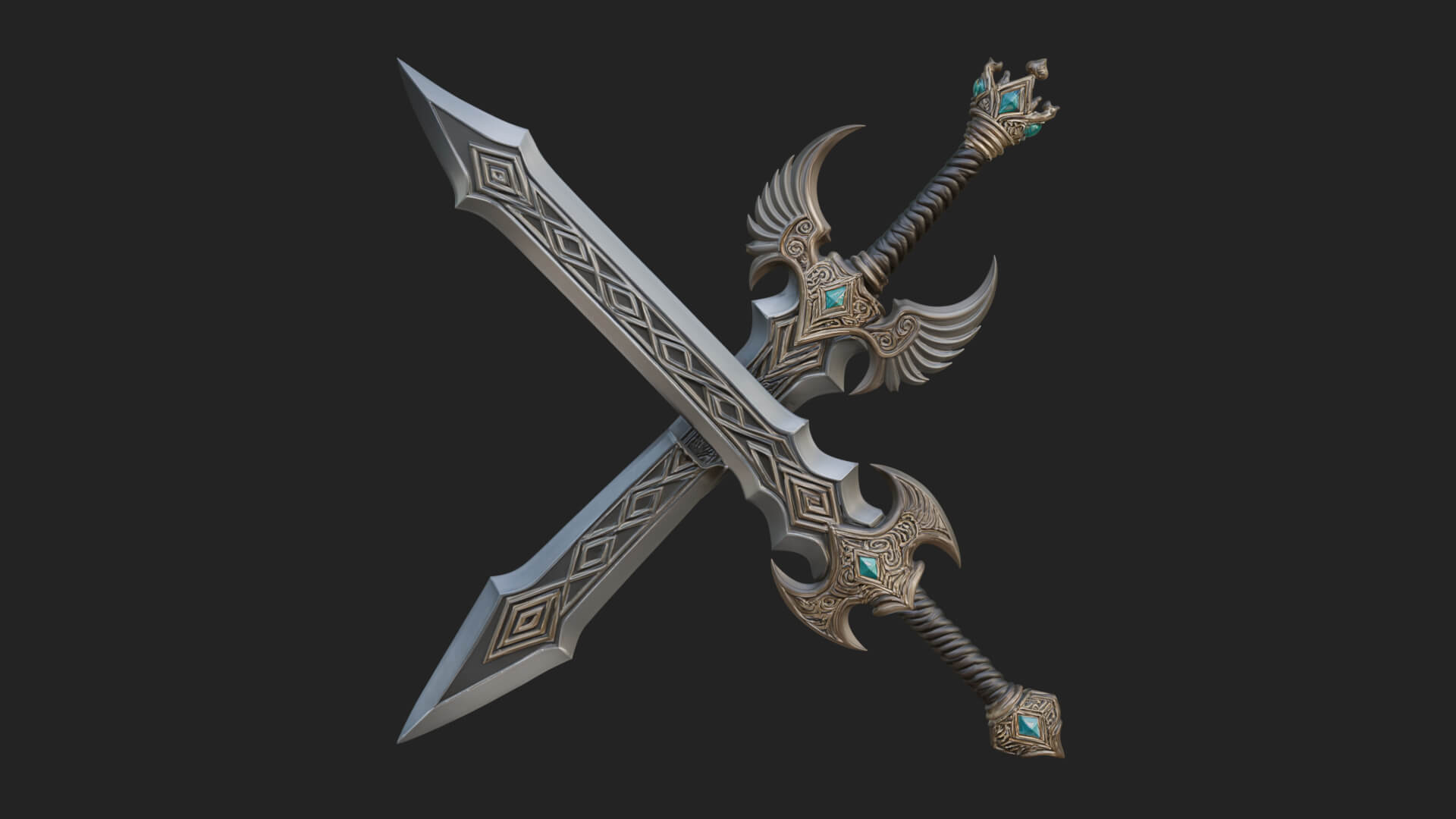 Horned Guard Gem Sword Model Design 7 3D Print Model 3D Model