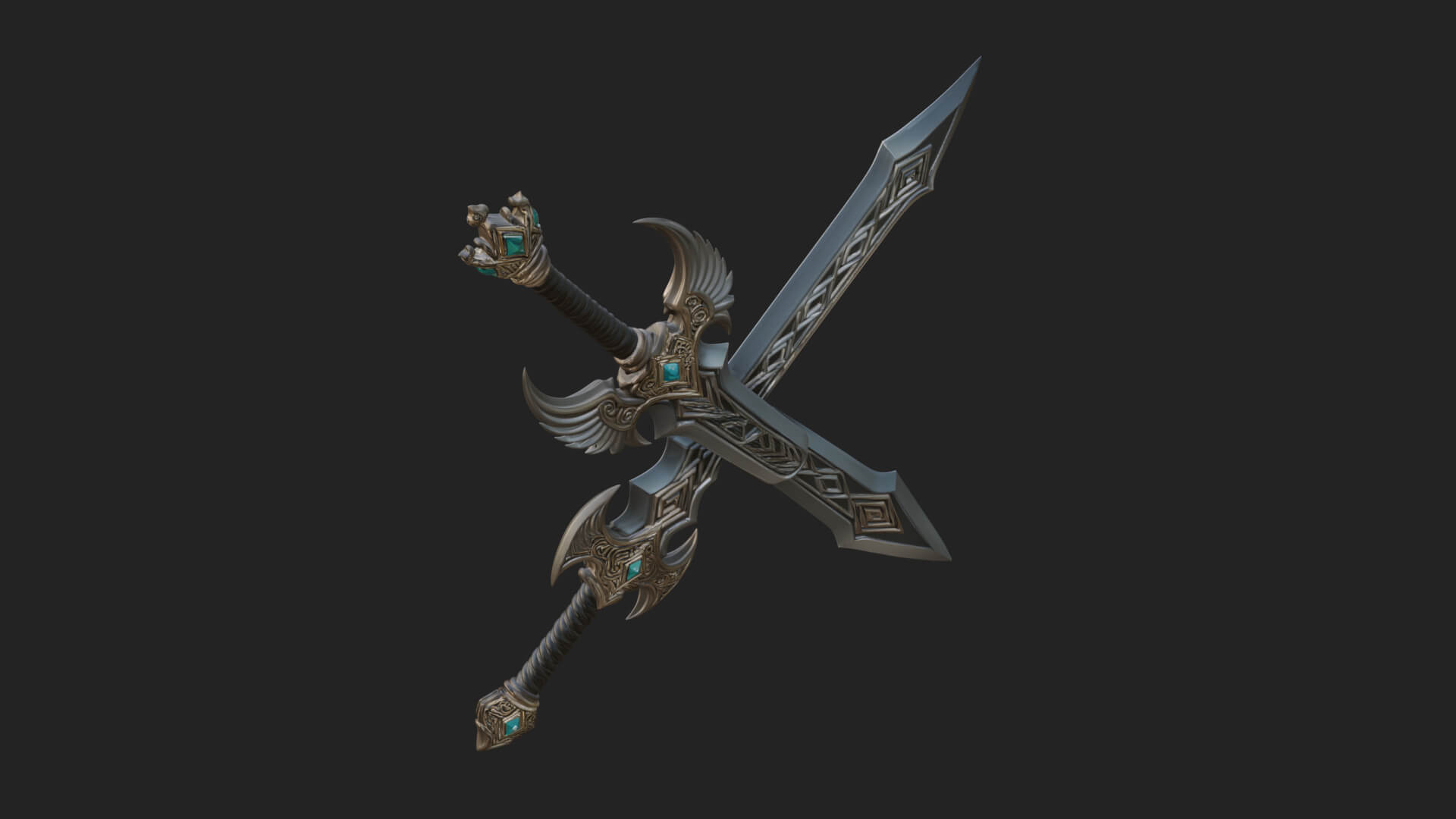 Horned Guard Gem Sword Model Design 7 3D Print Model 3D Model