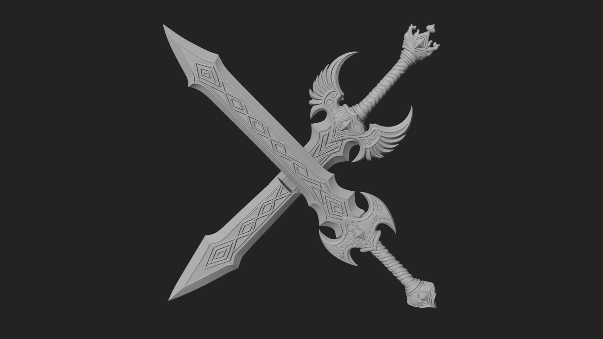 Horned Guard Gem Sword Model Design 7 3D Print Model 3D Model