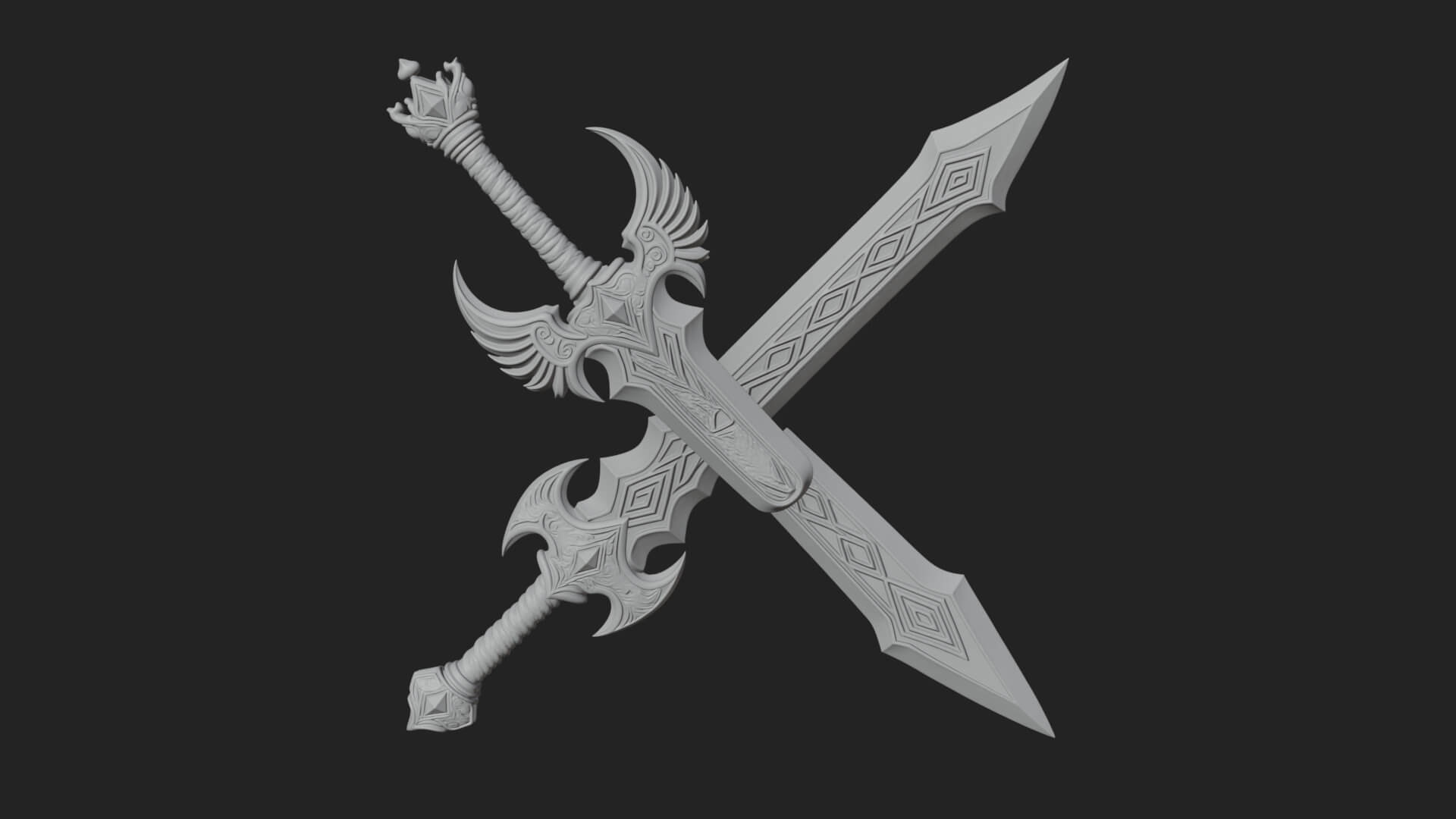 Horned Guard Gem Sword Model Design 7 3D Print Model 3D Model