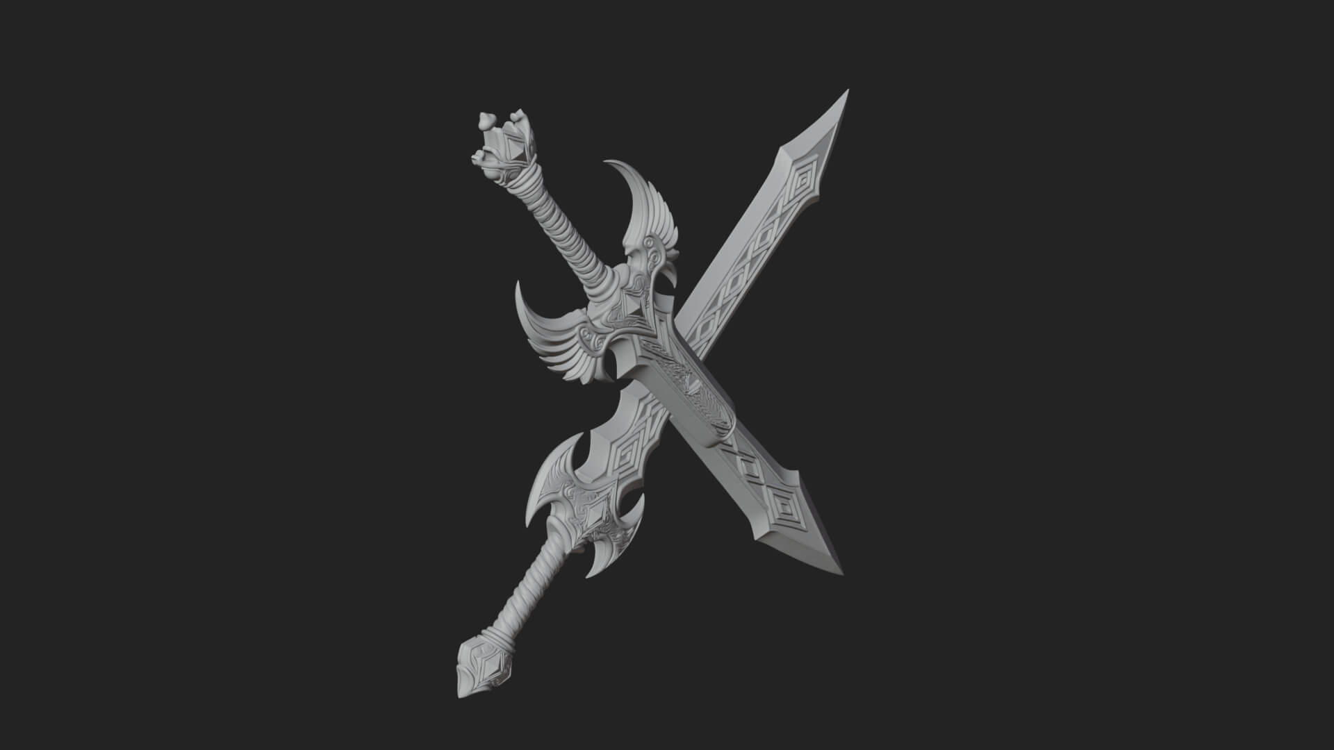 Horned Guard Gem Sword Model Design 7 3D Print Model 3D Model