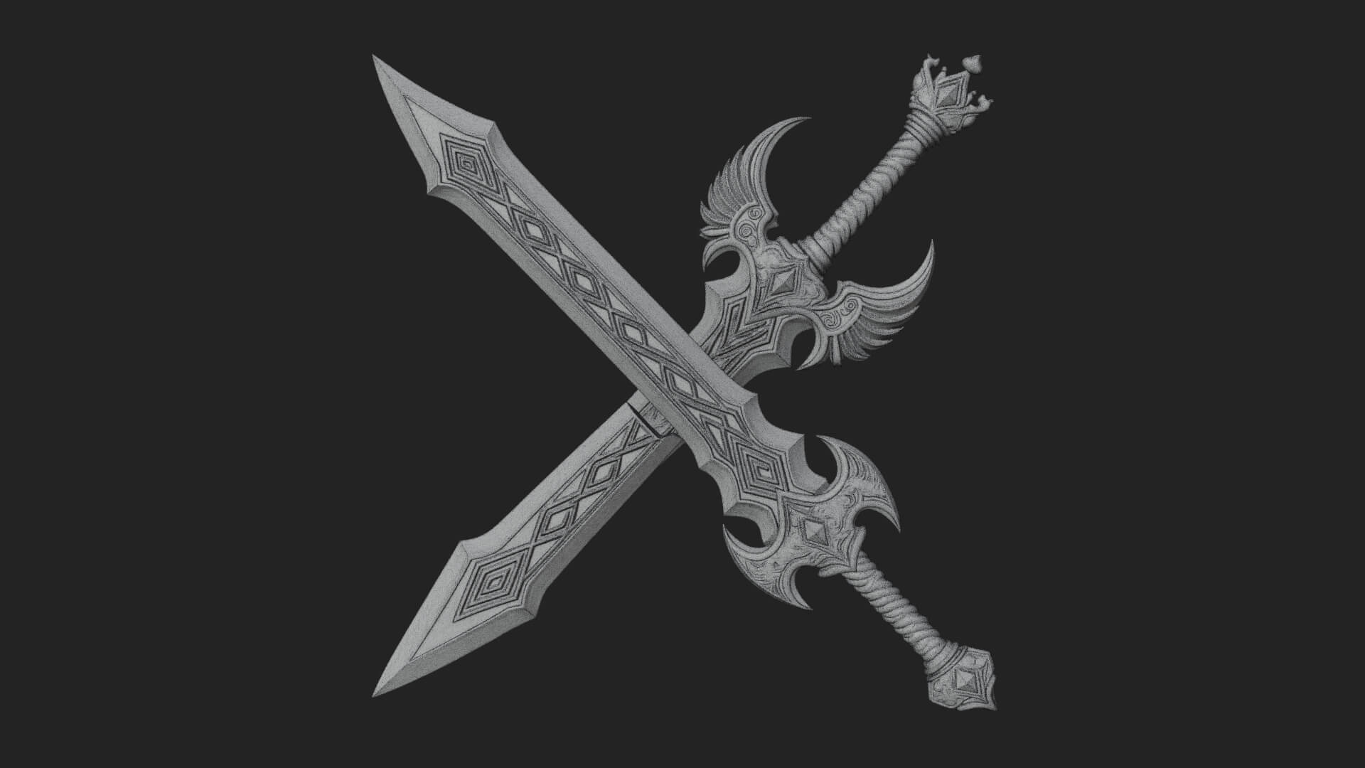 Horned Guard Gem Sword Model Design 7 3D Print Model 3D Model