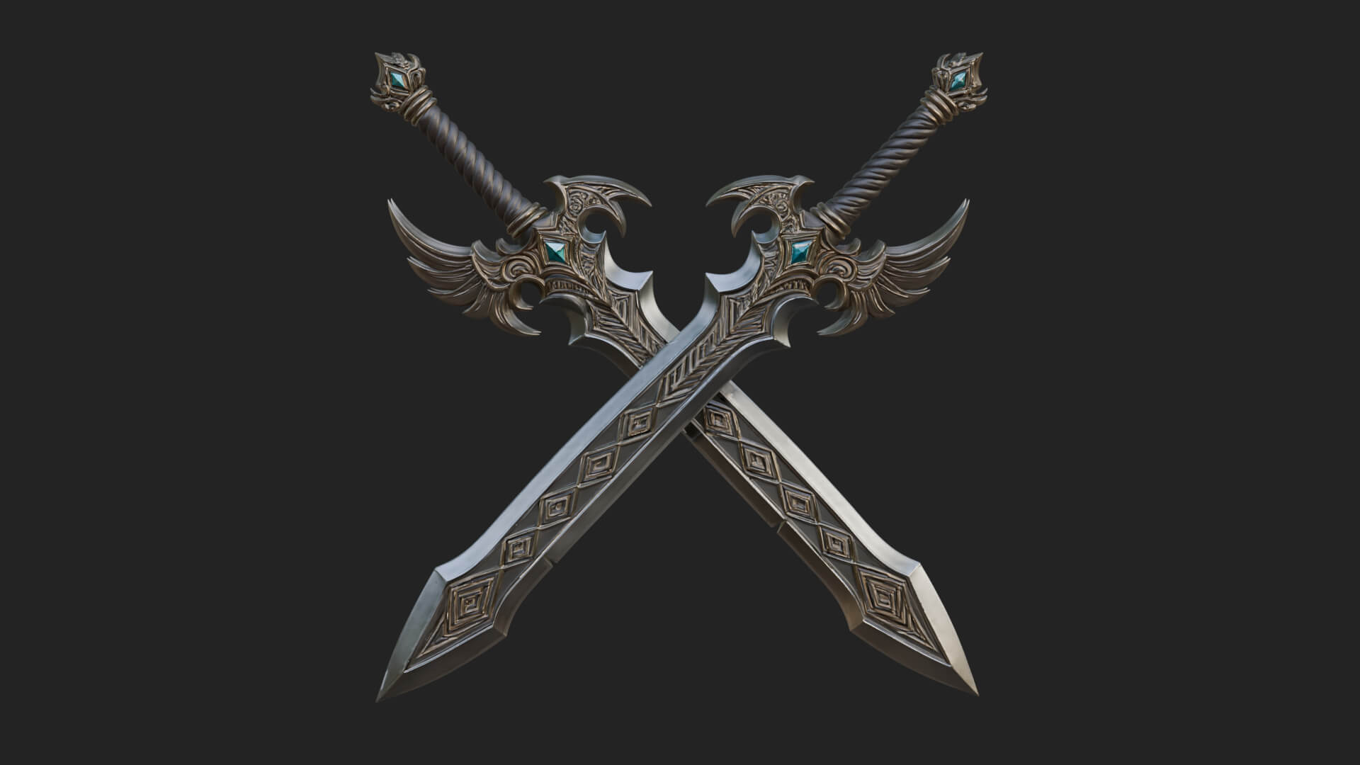 Horned Guard Gem Sword Model Design 8 3D Print Model 3D Model