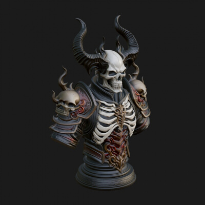 Horned Helm Skeleton Bust Statue Design 5 3D Print Model