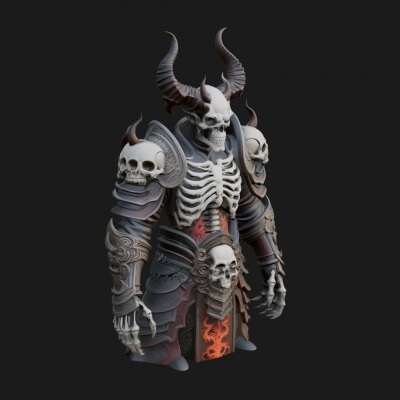 Horned Helm Skeleton Bust Statue Design 6 3D Print Model