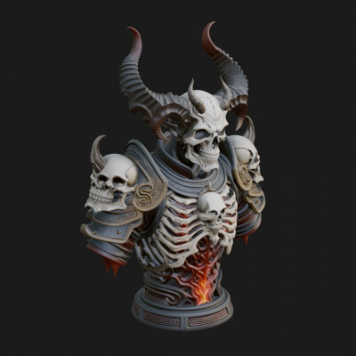 Horned Helm Skeleton Bust Statue Design 8 3D Print Model