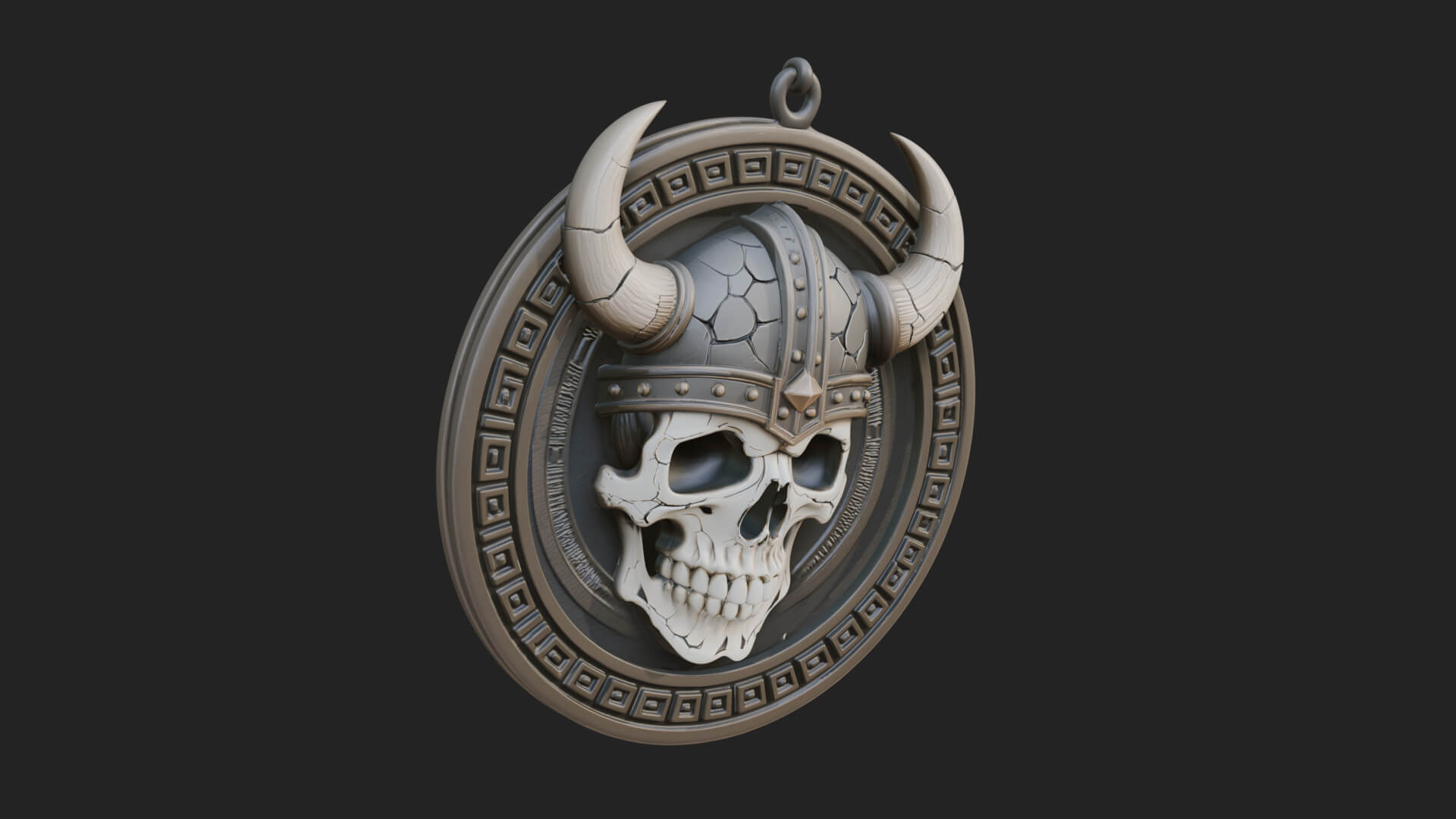 Horned Helm Skull Oval Plaque Design 1 3D Print Model 3D Model
