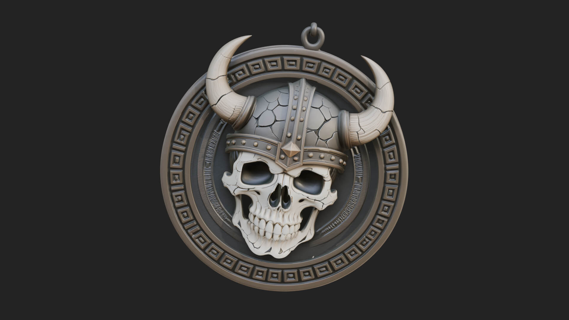 Horned Helm Skull Oval Plaque Design 1 3D Print Model 3D Model