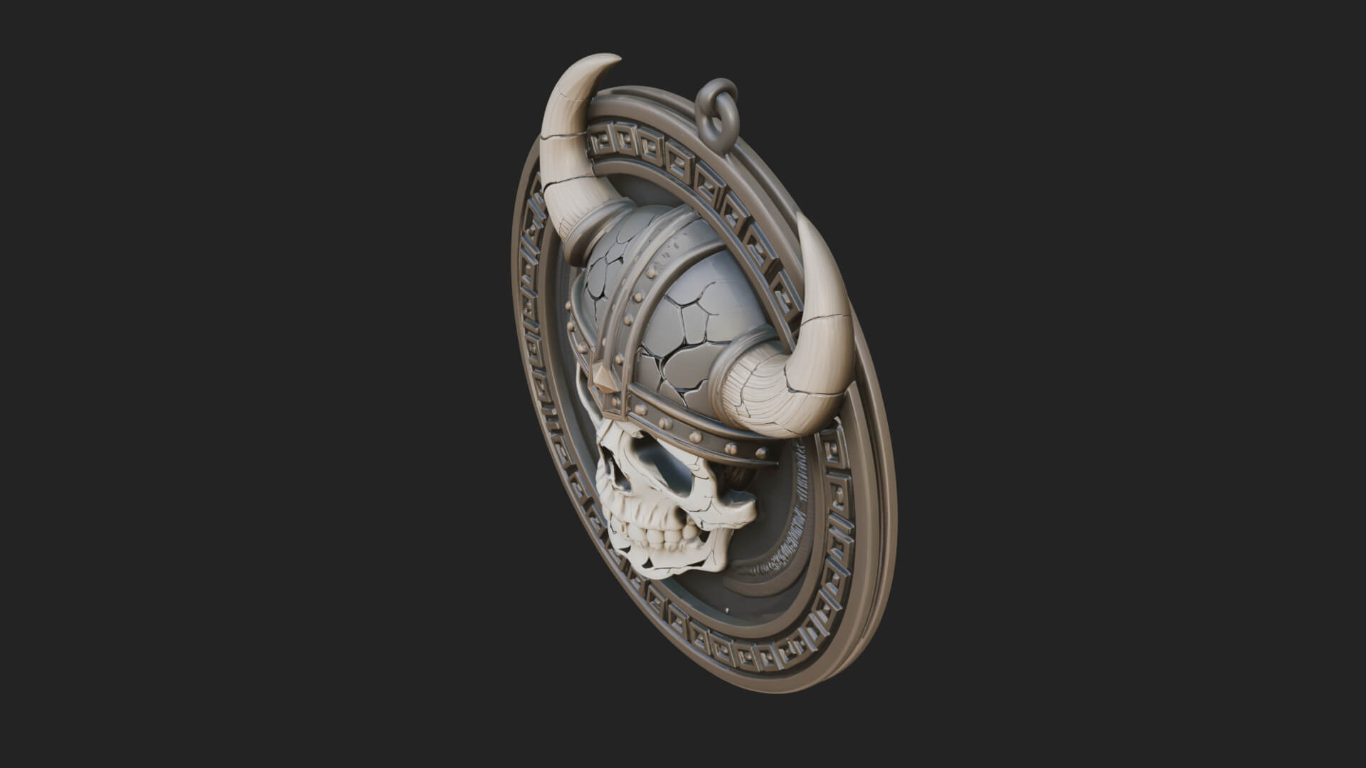 Horned Helm Skull Oval Plaque Design 1 3D Print Model 3D Model