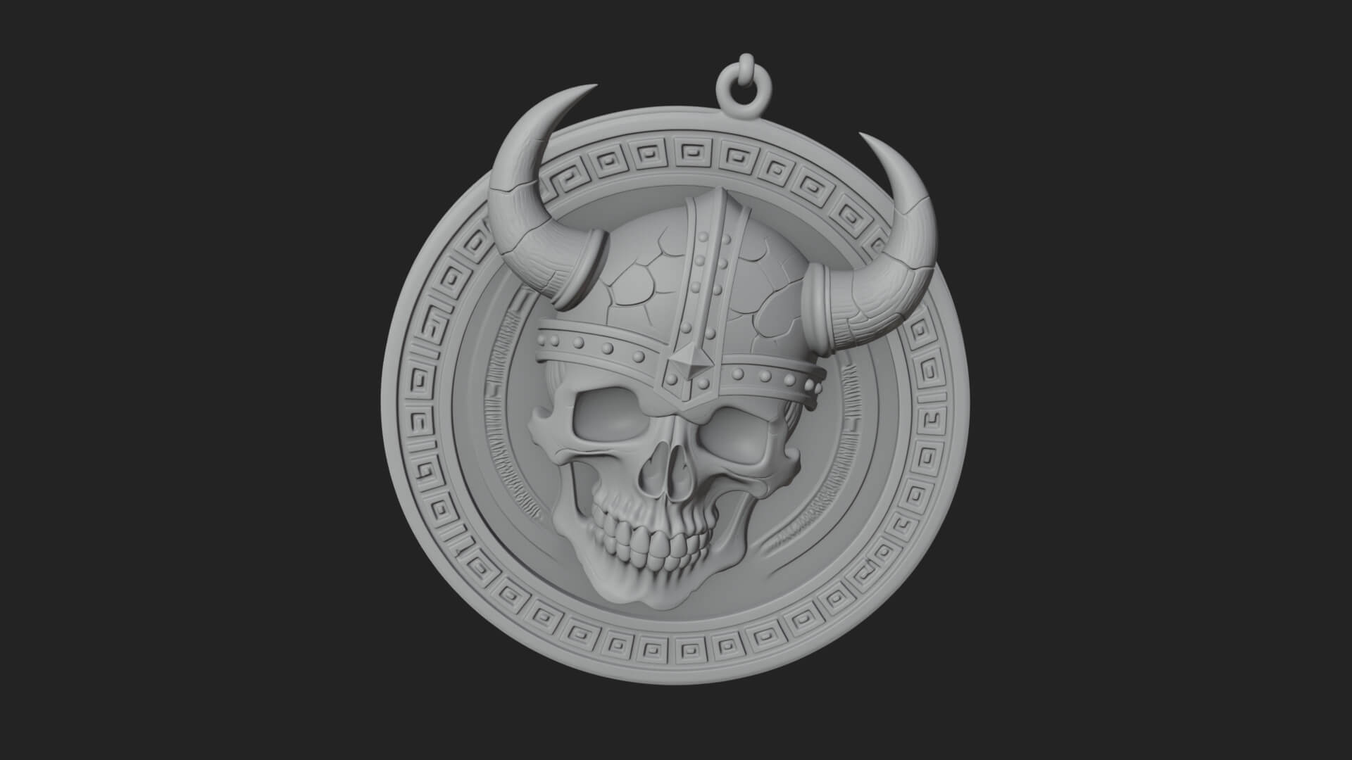 Horned Helm Skull Oval Plaque Design 1 3D Print Model 3D Model