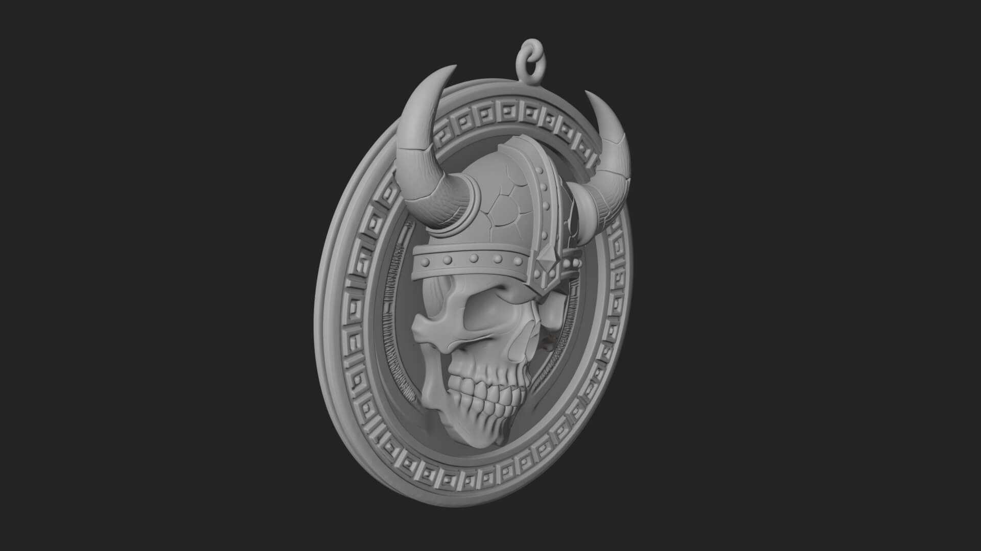 Horned Helm Skull Oval Plaque Design 1 3D Print Model 3D Model