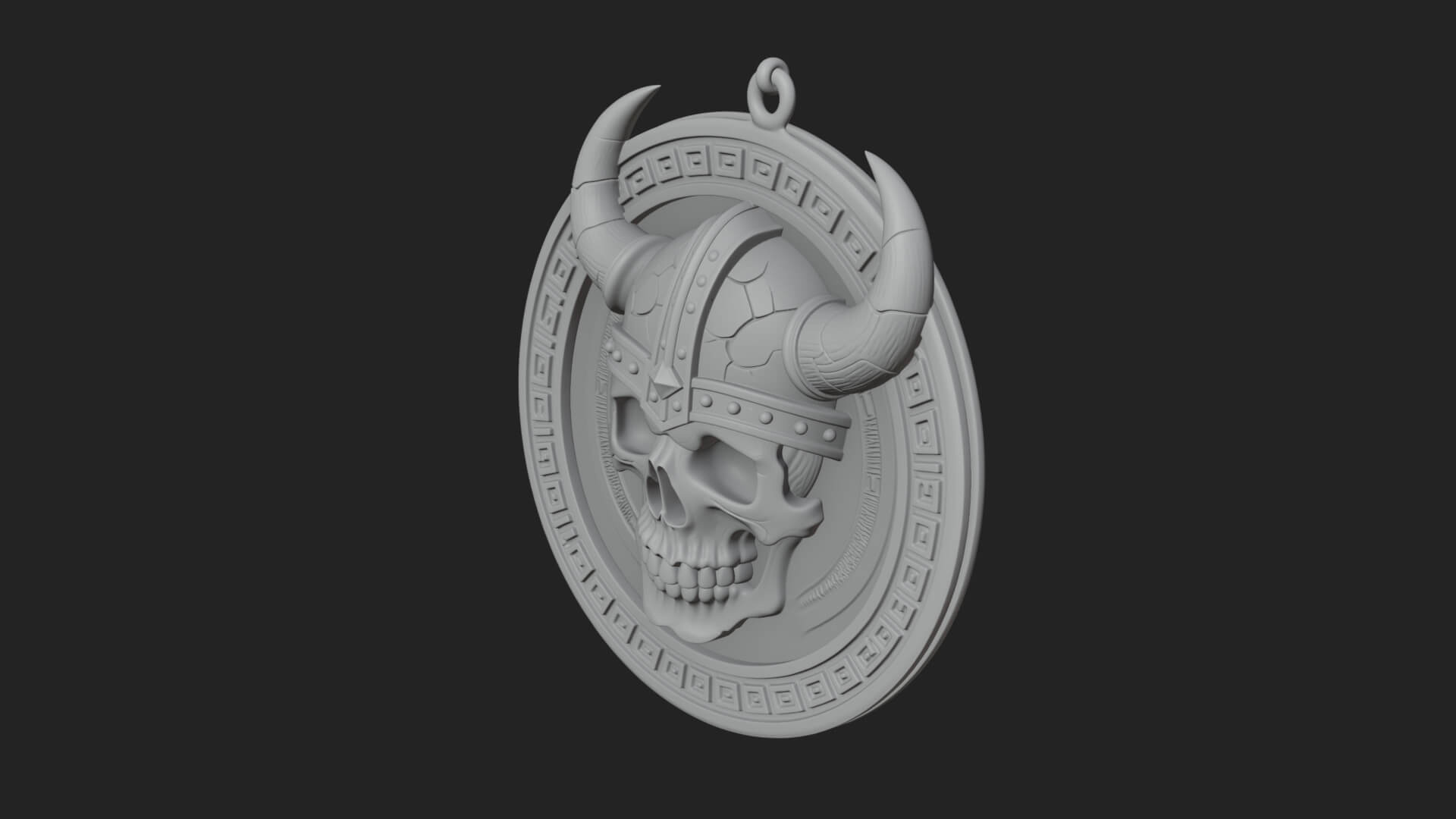 Horned Helm Skull Oval Plaque Design 1 3D Print Model 3D Model