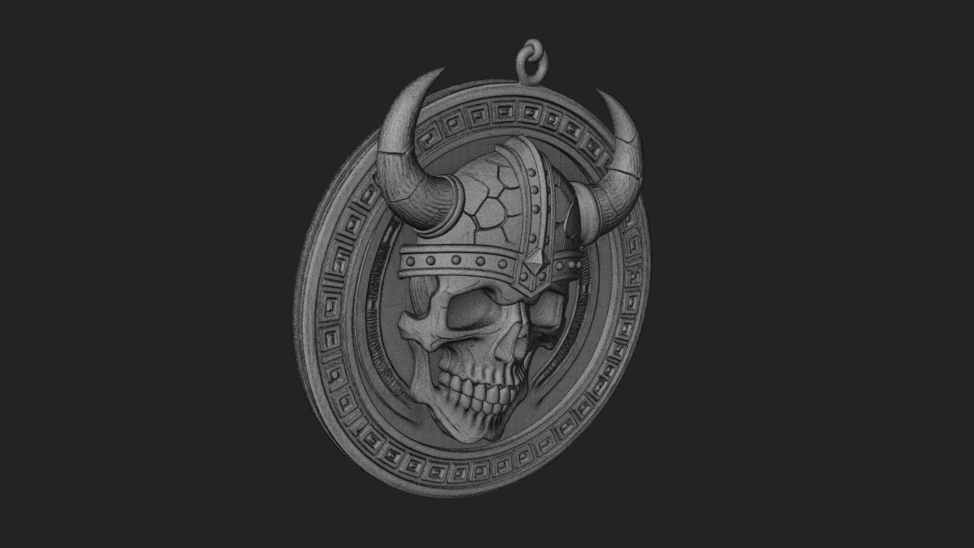 Horned Helm Skull Oval Plaque Design 1 3D Print Model 3D Model