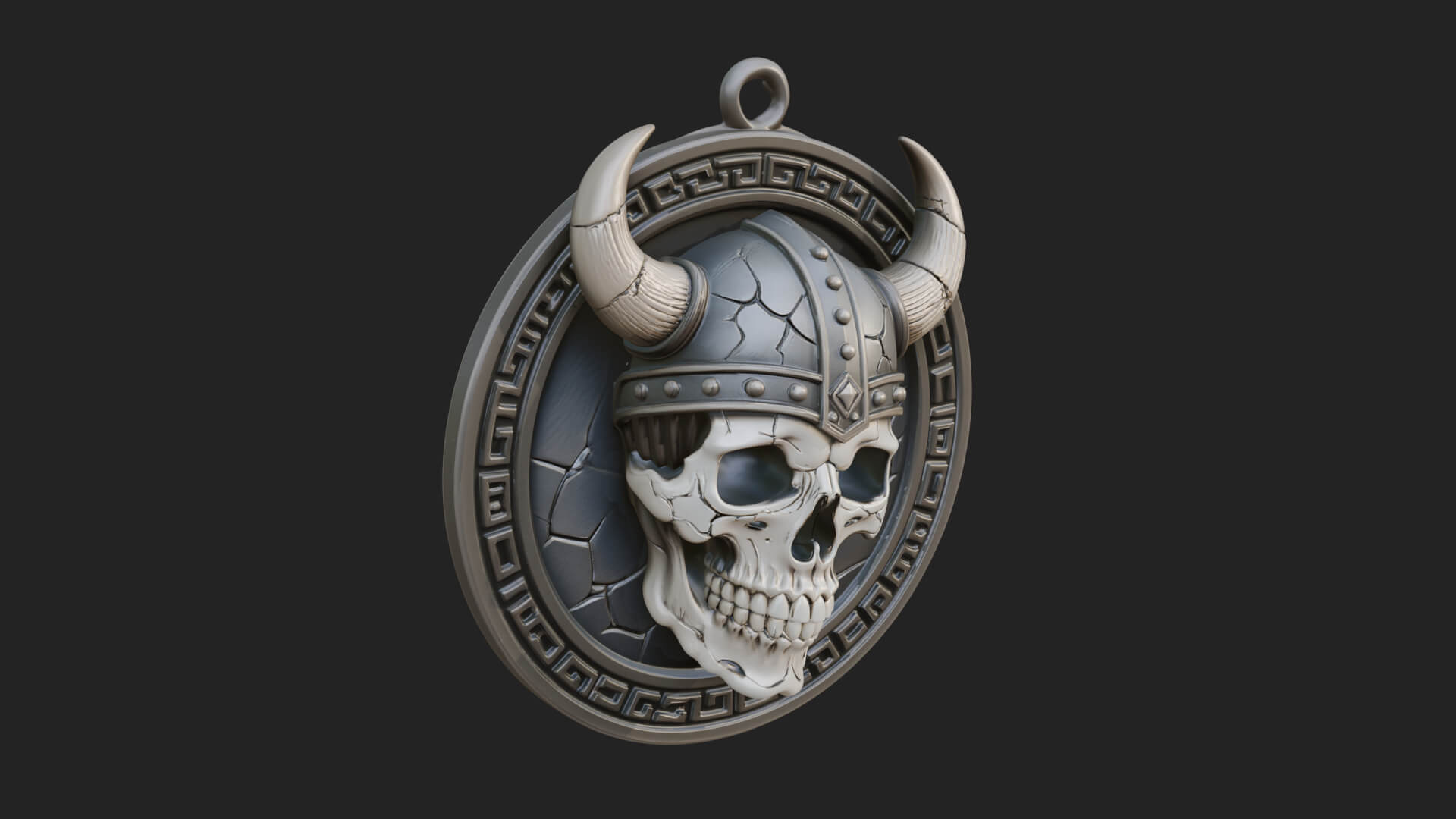 Horned Helm Skull Oval Plaque Design 2 3D Print Model 3D Model