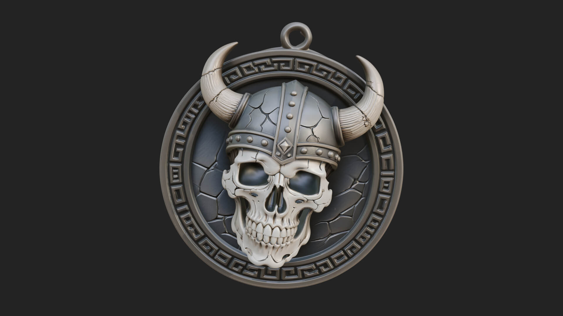 Horned Helm Skull Oval Plaque Design 2 3D Print Model 3D Model