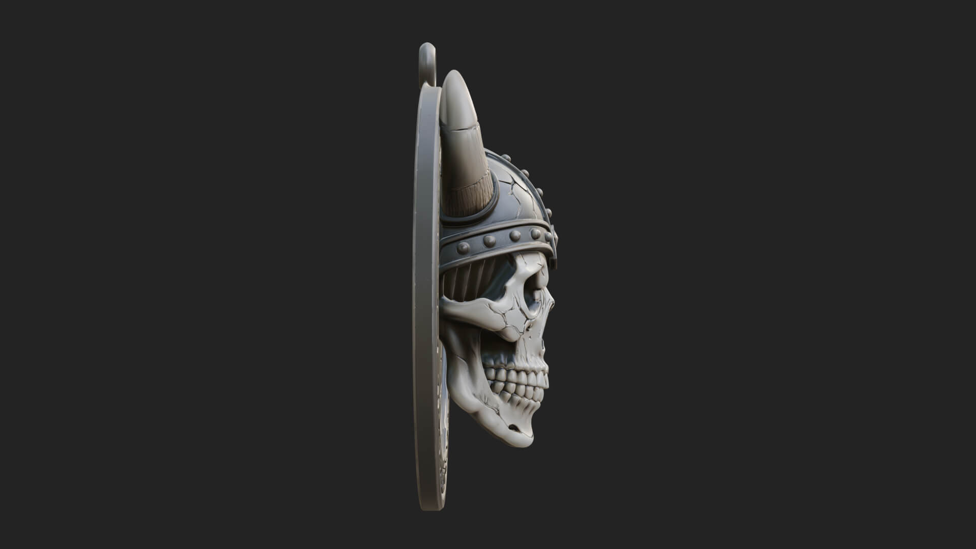 Horned Helm Skull Oval Plaque Design 2 3D Print Model 3D Model