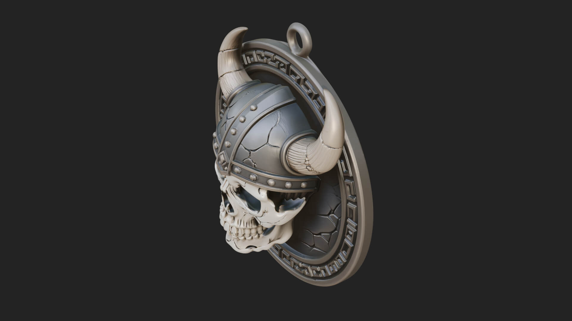 Horned Helm Skull Oval Plaque Design 2 3D Print Model 3D Model