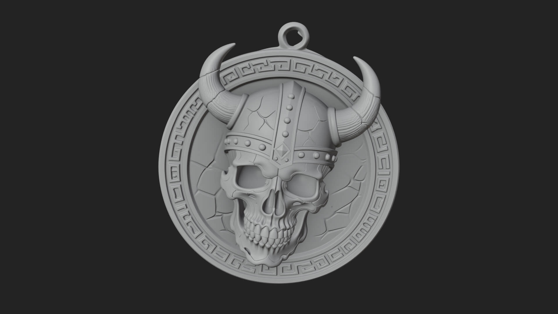Horned Helm Skull Oval Plaque Design 2 3D Print Model 3D Model