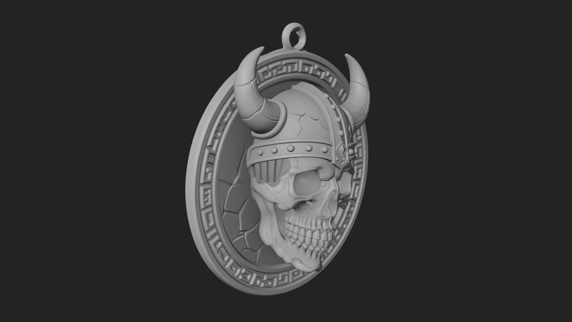 Horned Helm Skull Oval Plaque Design 2 3D Print Model 3D Model