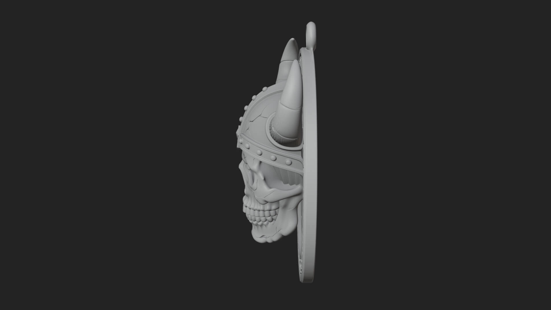 Horned Helm Skull Oval Plaque Design 2 3D Print Model 3D Model