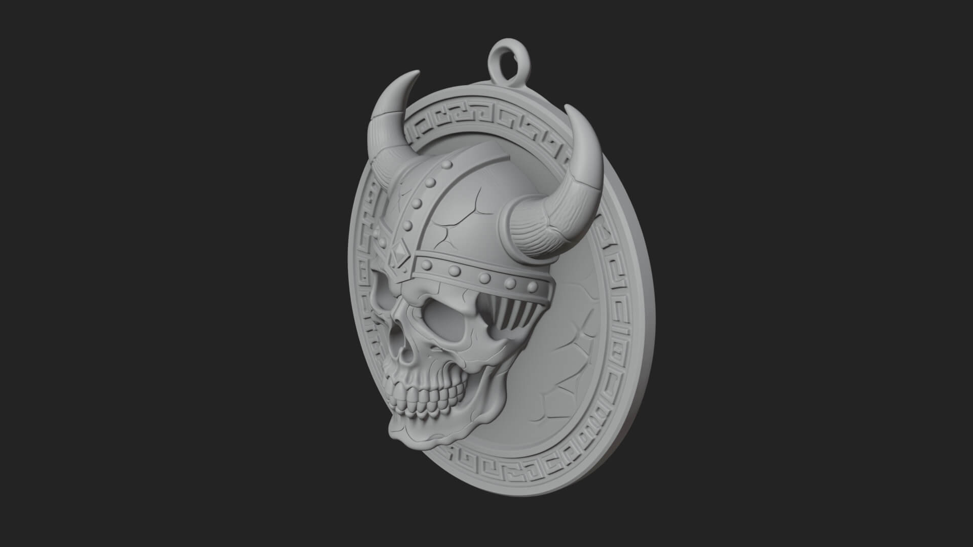 Horned Helm Skull Oval Plaque Design 2 3D Print Model 3D Model