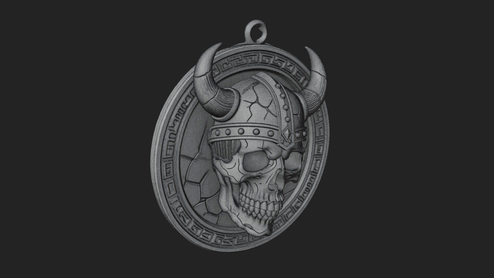 Horned Helm Skull Oval Plaque Design 2 3D Print Model 3D Model