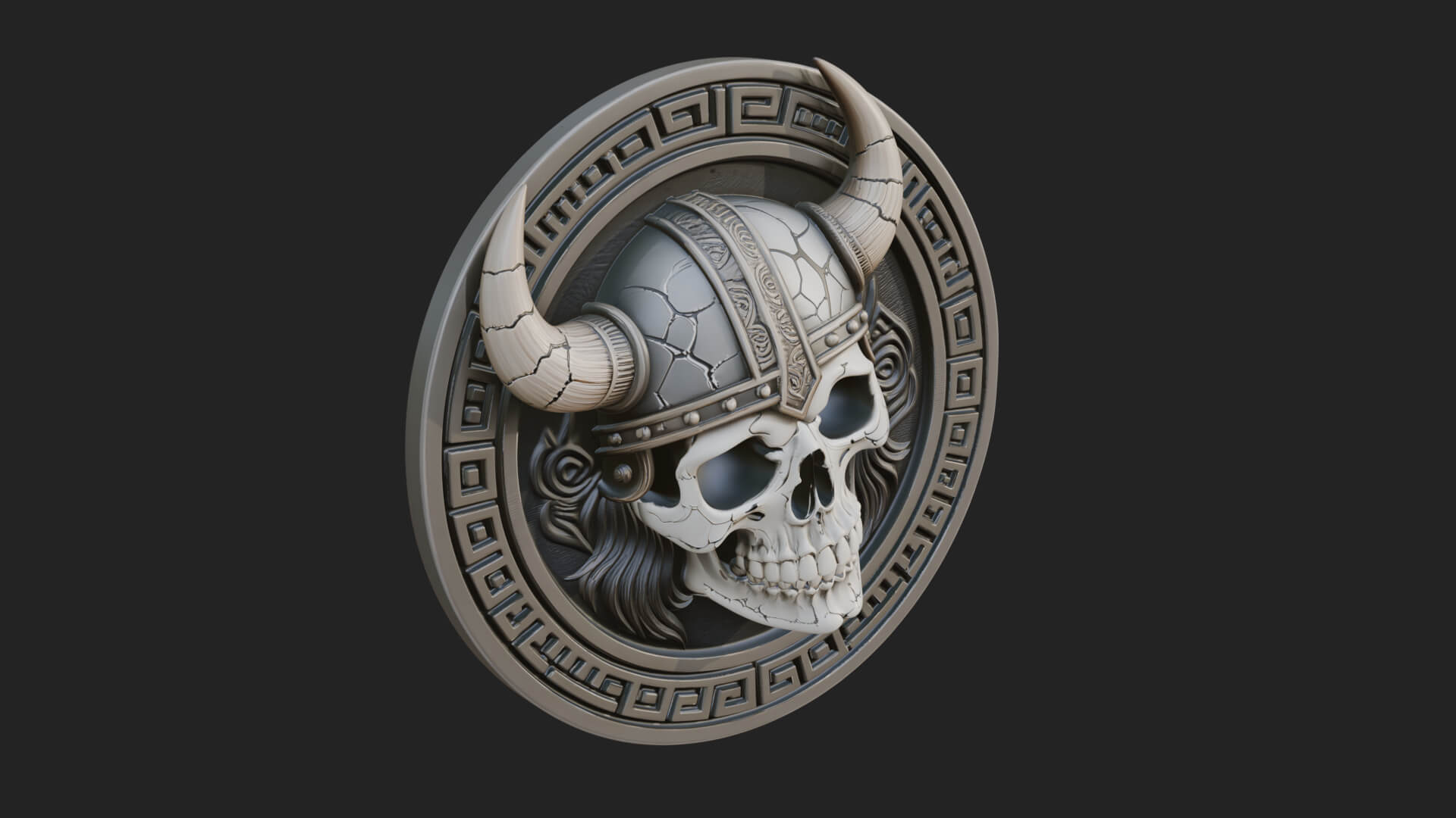 Horned Helm Skull Oval Plaque Design 3 3D Print Model 3D Model