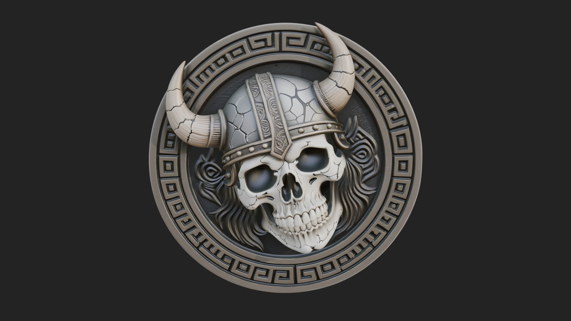 Horned Helm Skull Oval Plaque Design 3 3D Print Model 3D Model