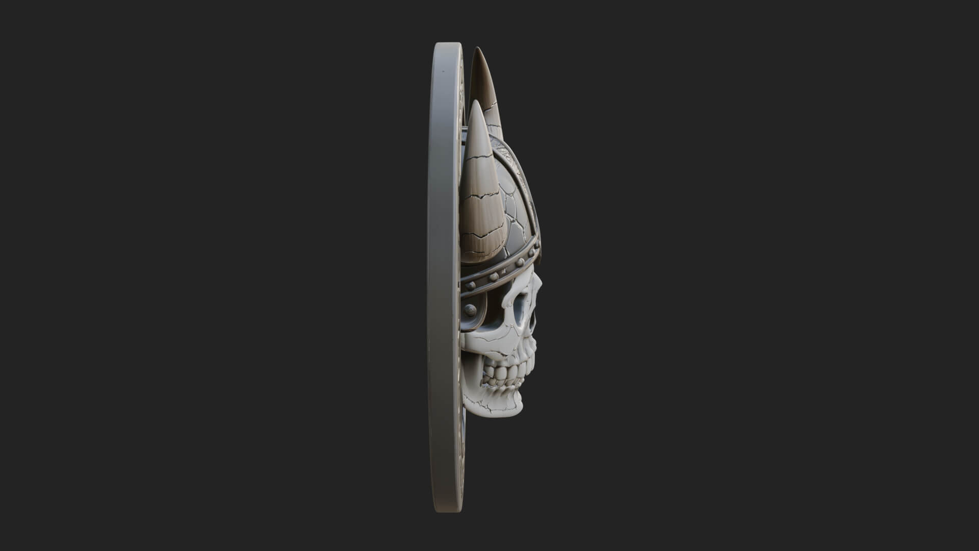 Horned Helm Skull Oval Plaque Design 3 3D Print Model 3D Model