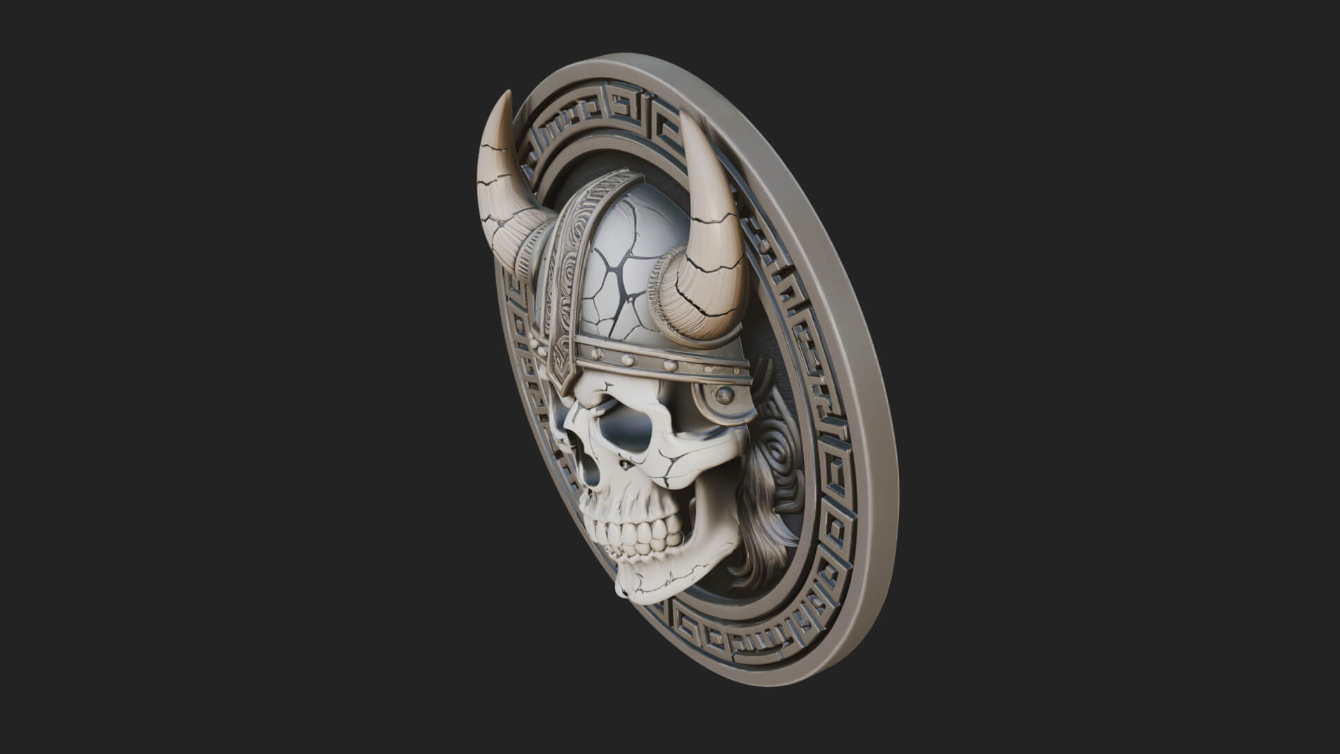 Horned Helm Skull Oval Plaque Design 3 3D Print Model 3D Model