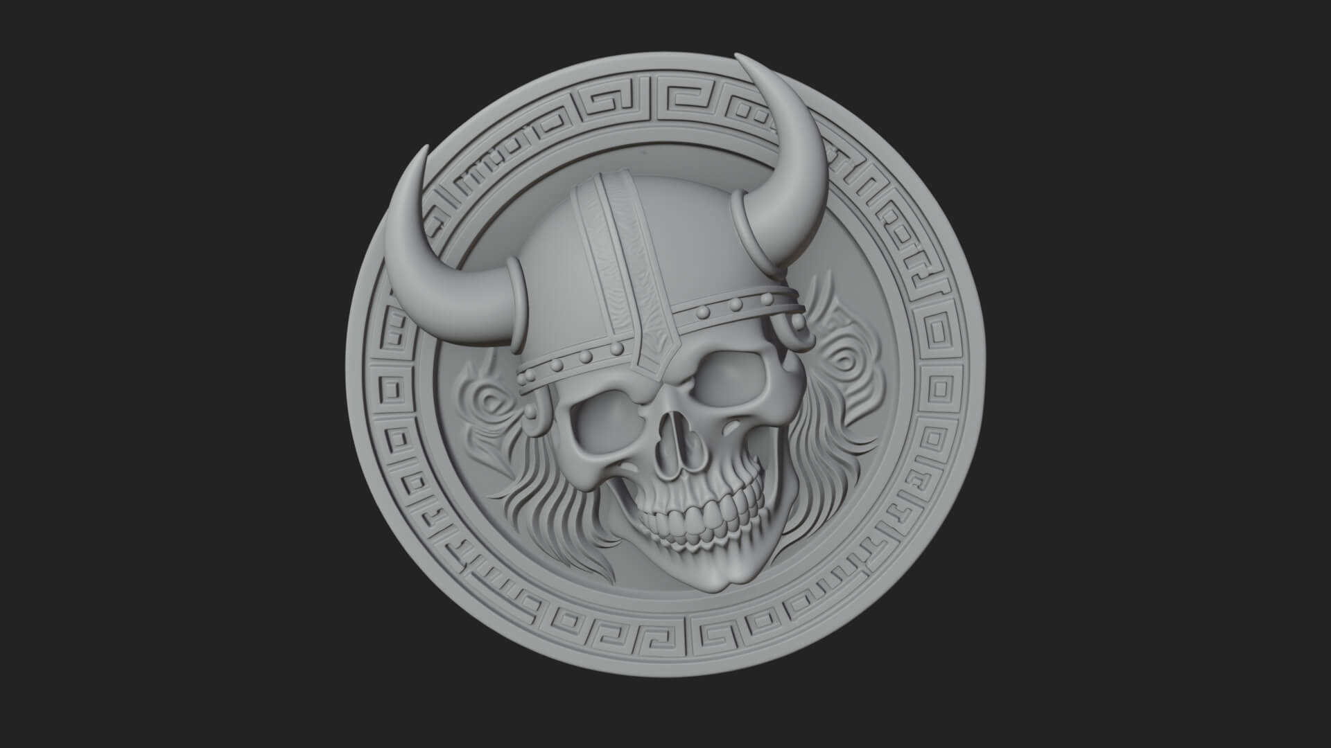 Horned Helm Skull Oval Plaque Design 3 3D Print Model 3D Model