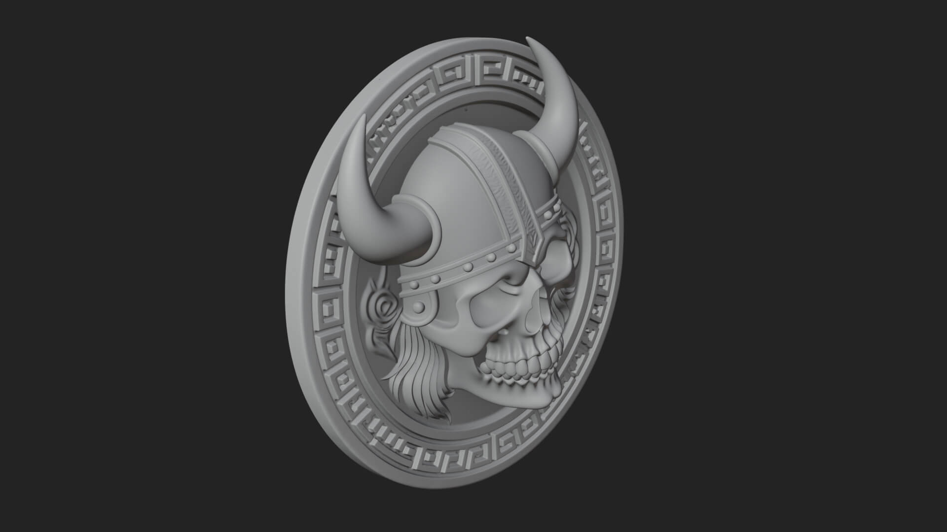 Horned Helm Skull Oval Plaque Design 3 3D Print Model 3D Model