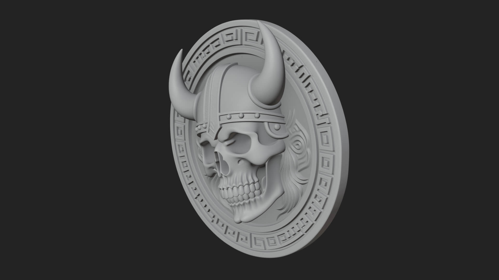 Horned Helm Skull Oval Plaque Design 3 3D Print Model 3D Model