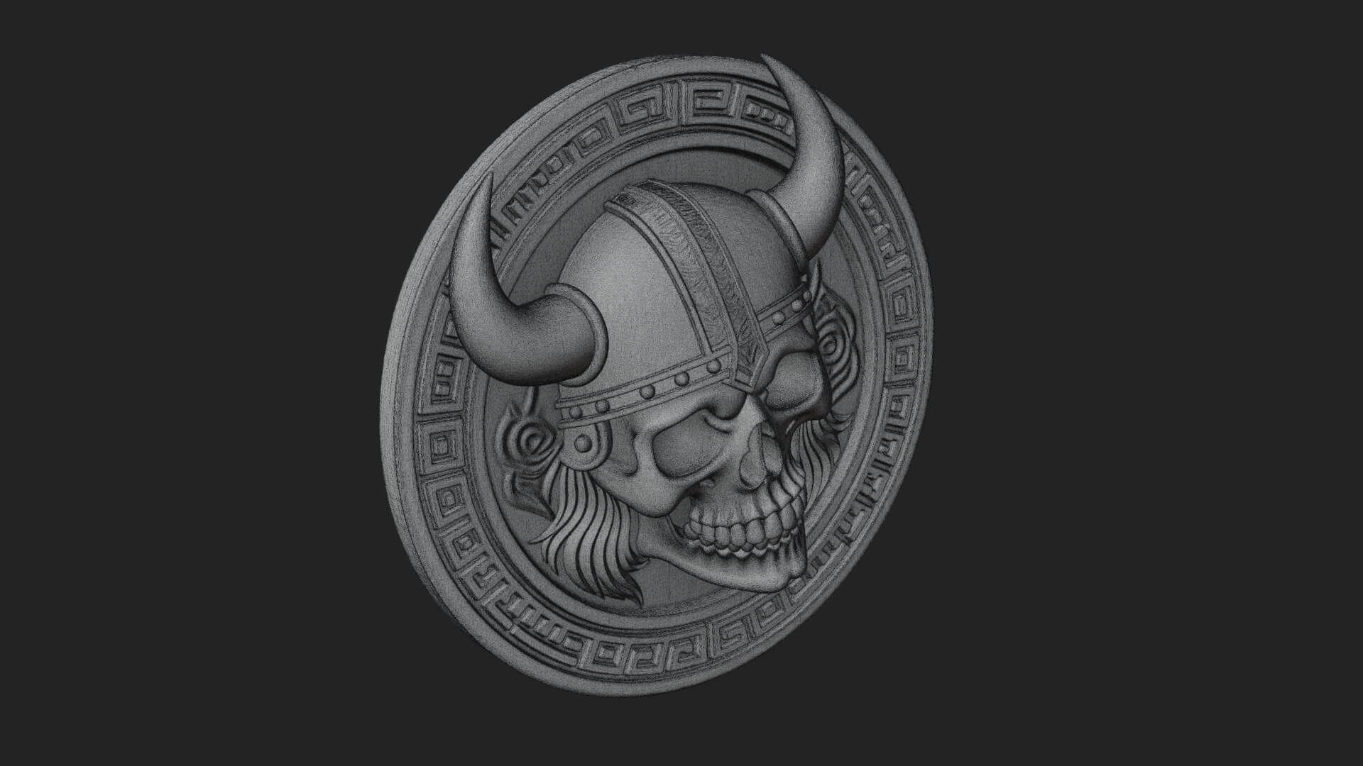Horned Helm Skull Oval Plaque Design 3 3D Print Model 3D Model
